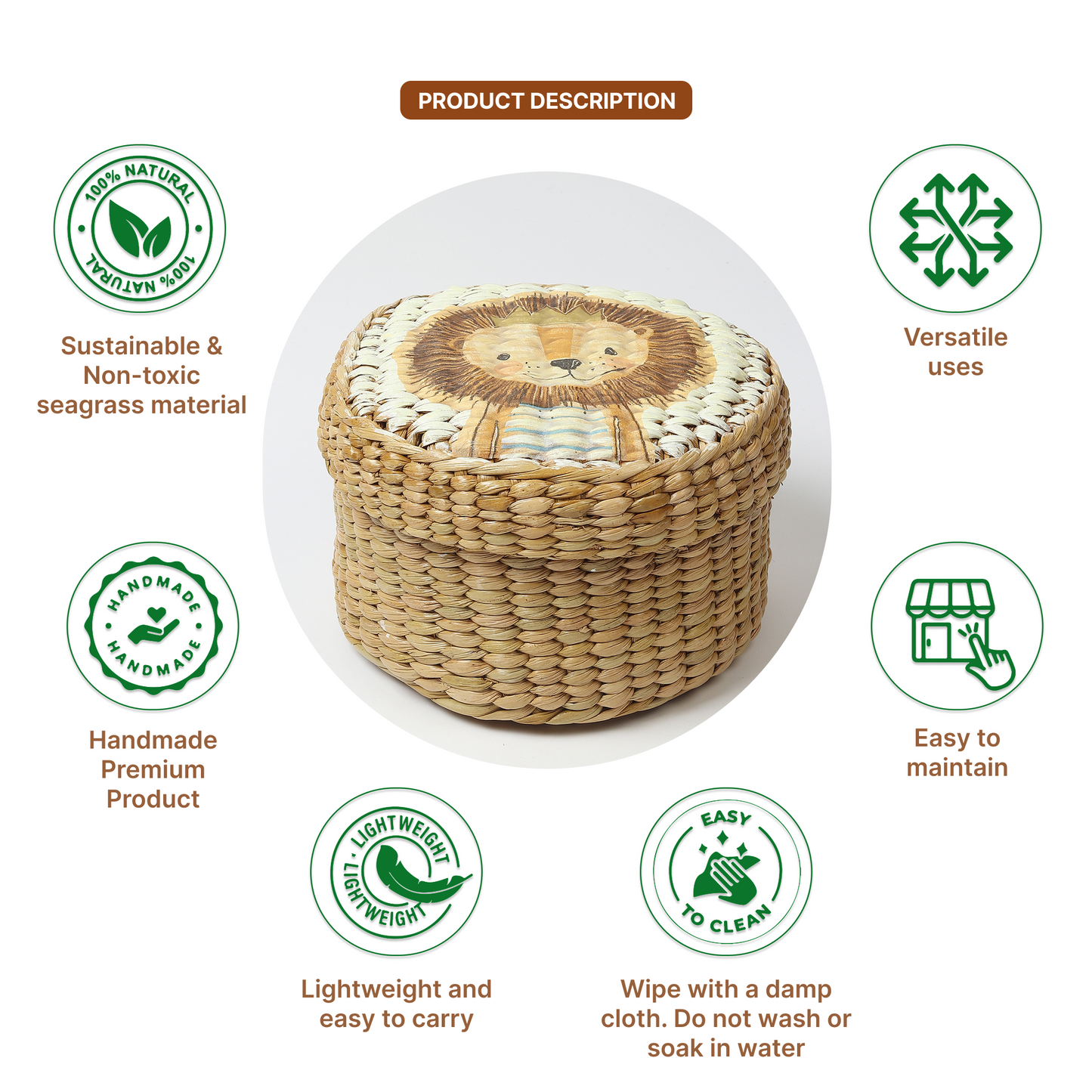Storage Box with Lid | Round Gift Box | Seagrass Organiser Boxes