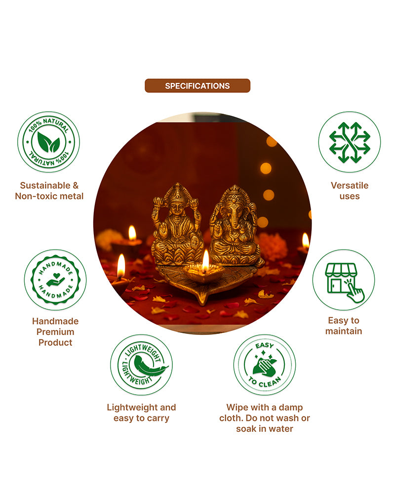 Laxmi Ganesh Idol Figurine | Decorative God Idol for Home | Lakshmi Ganesh Diya