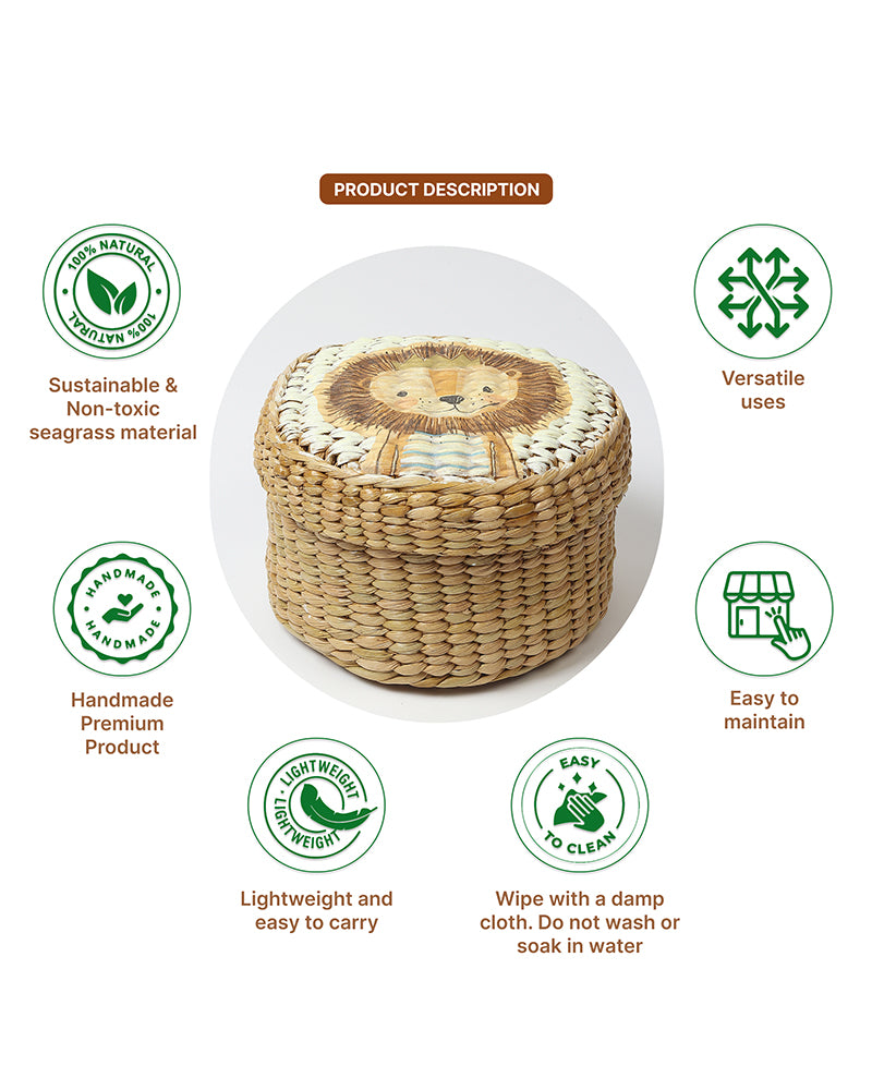 Storage Box with Lid | Round Gift Box | Seagrass Organiser Boxes
