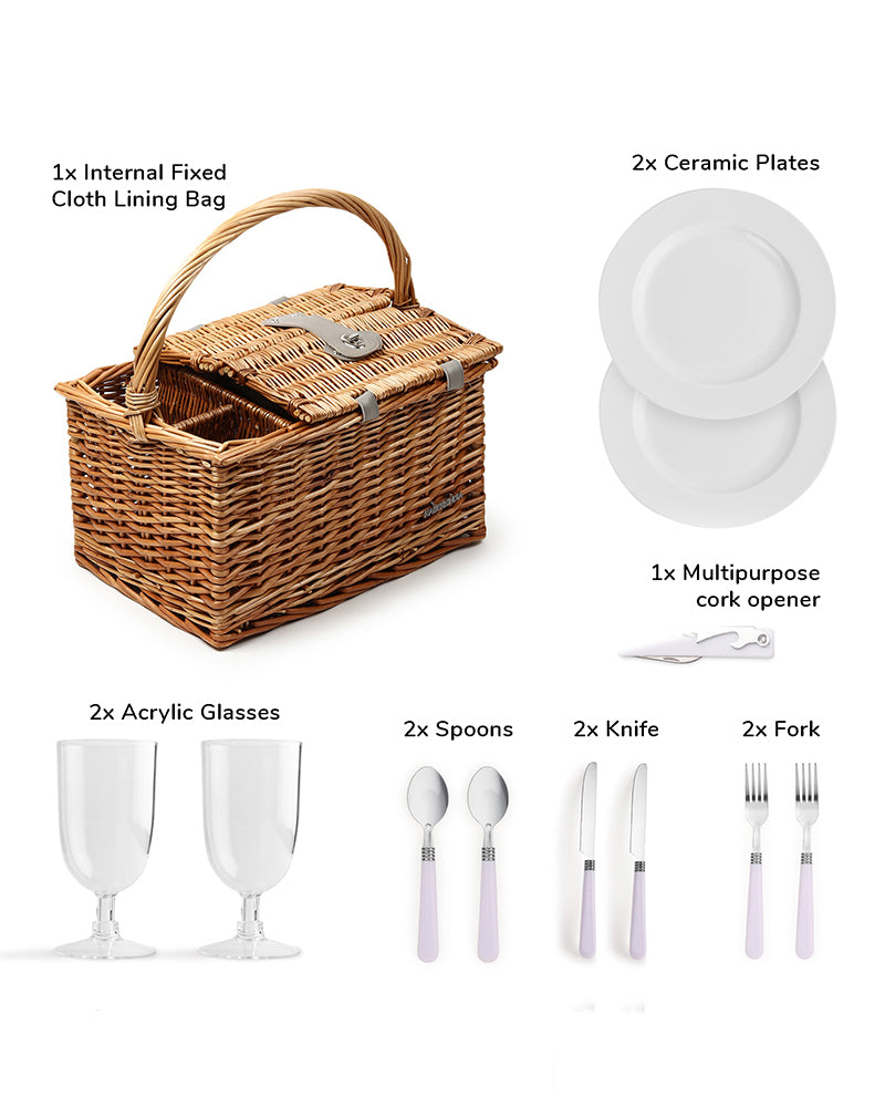 Wicker Picnic Basket | Picnic Basket | Willow Picnic Hamper Set | Vintage-Style Wicker Picnic Hamper