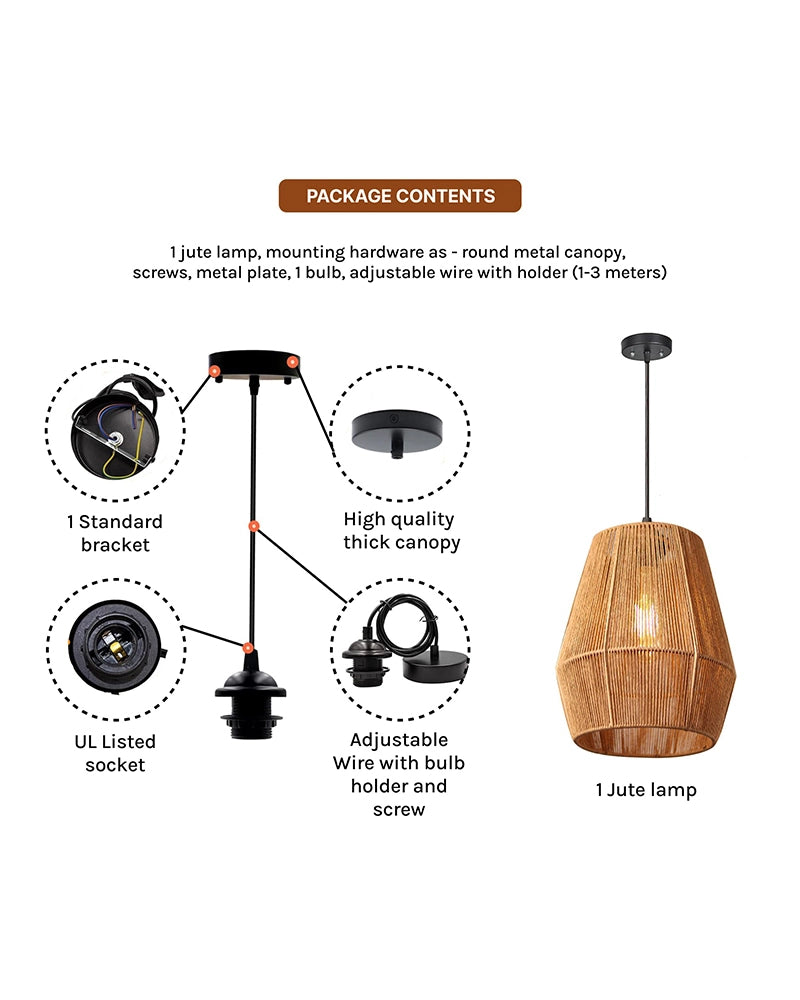 Jute Rope Pendant Lamp for Home Decor and Hall