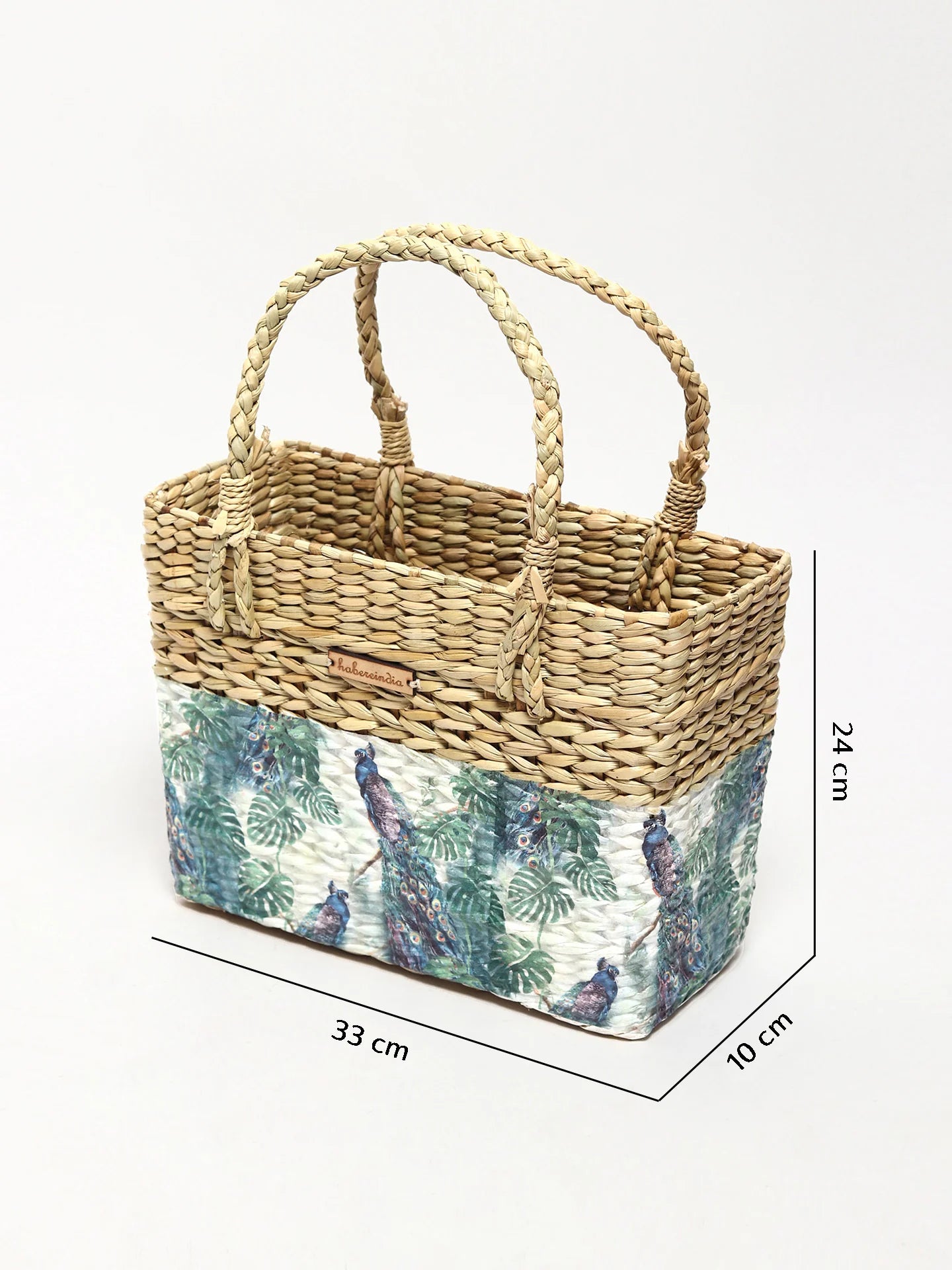 Handcrafted Seagrass Tote Bag & Marketing Basket - Peacock