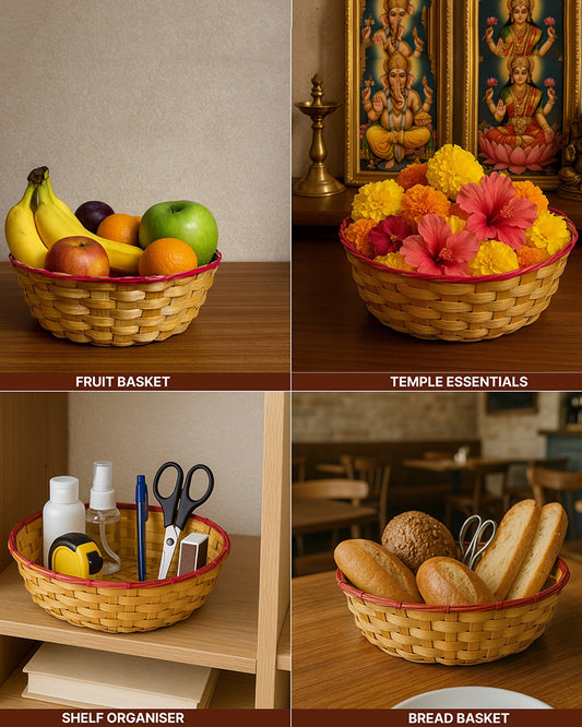 Multipurpose Bamboo Set of 2 Kitchen Basket – Ideal Fruit, Vegetable & Gift Basket Hamper