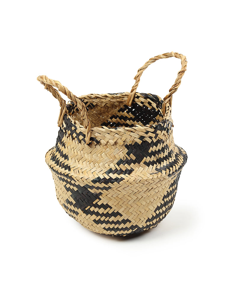 Planter Basket For Decoration, Seagrass Plant & Storage Baskets, Belly Basket (Round, Black)