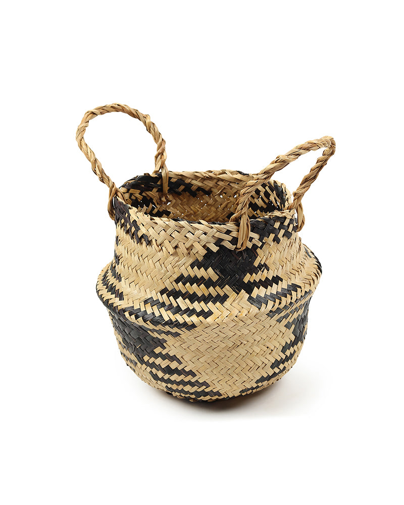 Planter Basket For Decoration, Seagrass Plant & Storage Baskets, Belly Basket (Round, Black)
