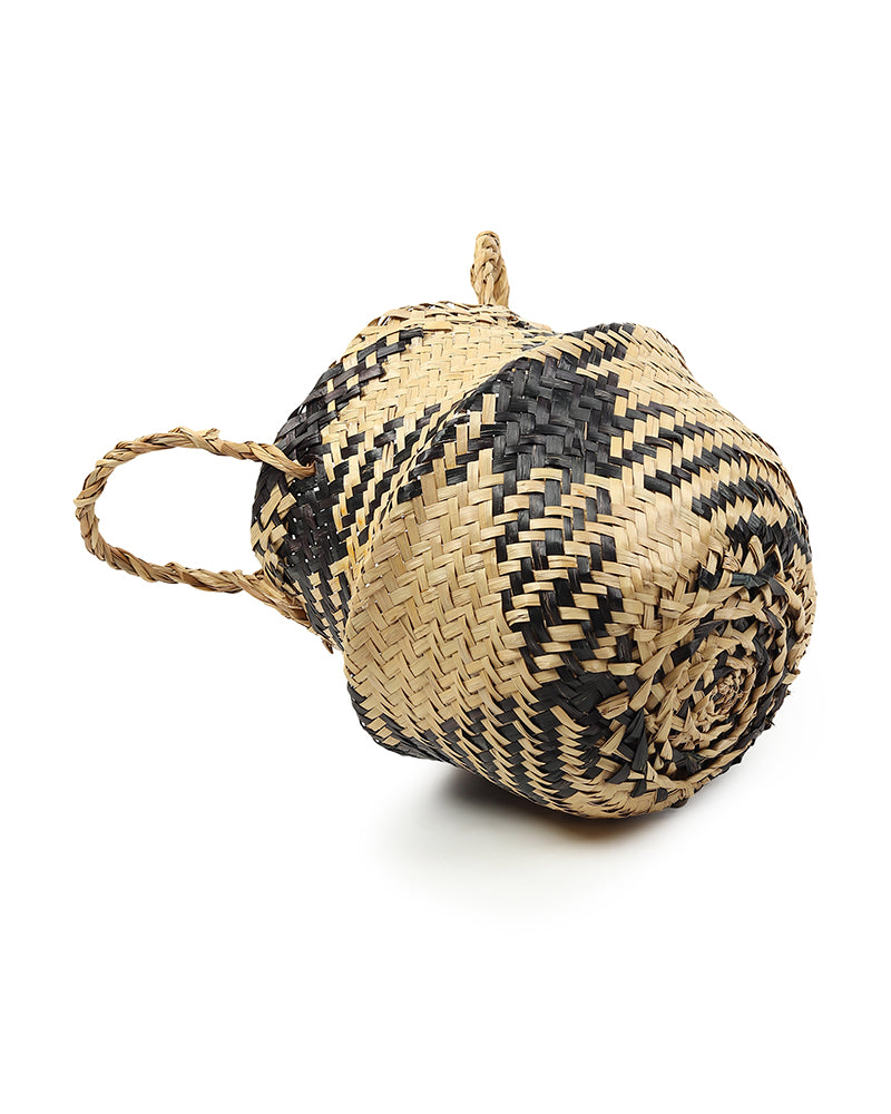 Planter Basket For Decoration, Seagrass Plant & Storage Baskets, Belly Basket (Round, Black)