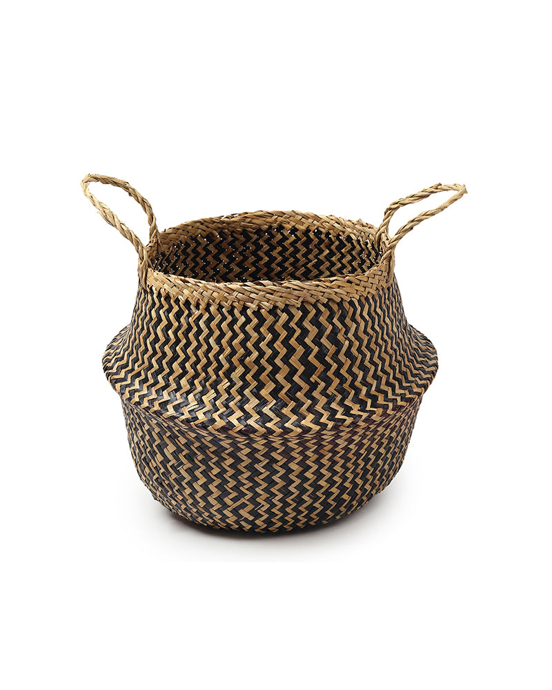 Seagrass Plant & Storage Baskets, Belly Planter Basket, Planter Basket For Decoration (Round, Black)