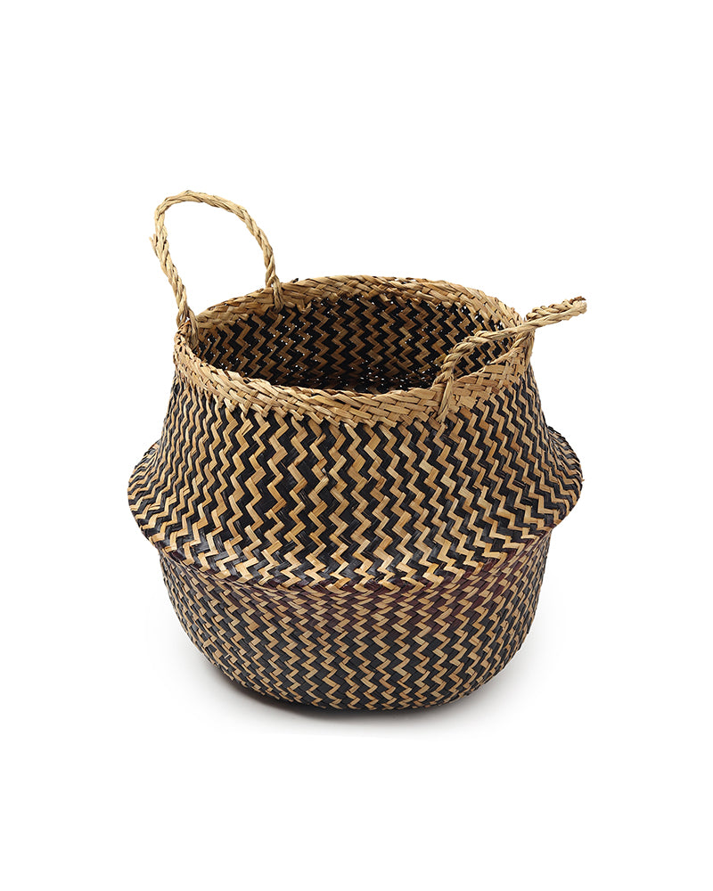 Seagrass Plant & Storage Baskets, Belly Planter Basket, Planter Basket For Decoration (Round, Black)
