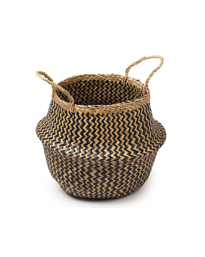 Seagrass Plant & Storage Baskets, Belly Planter Basket, Planter Basket For Decoration (Round, Black)