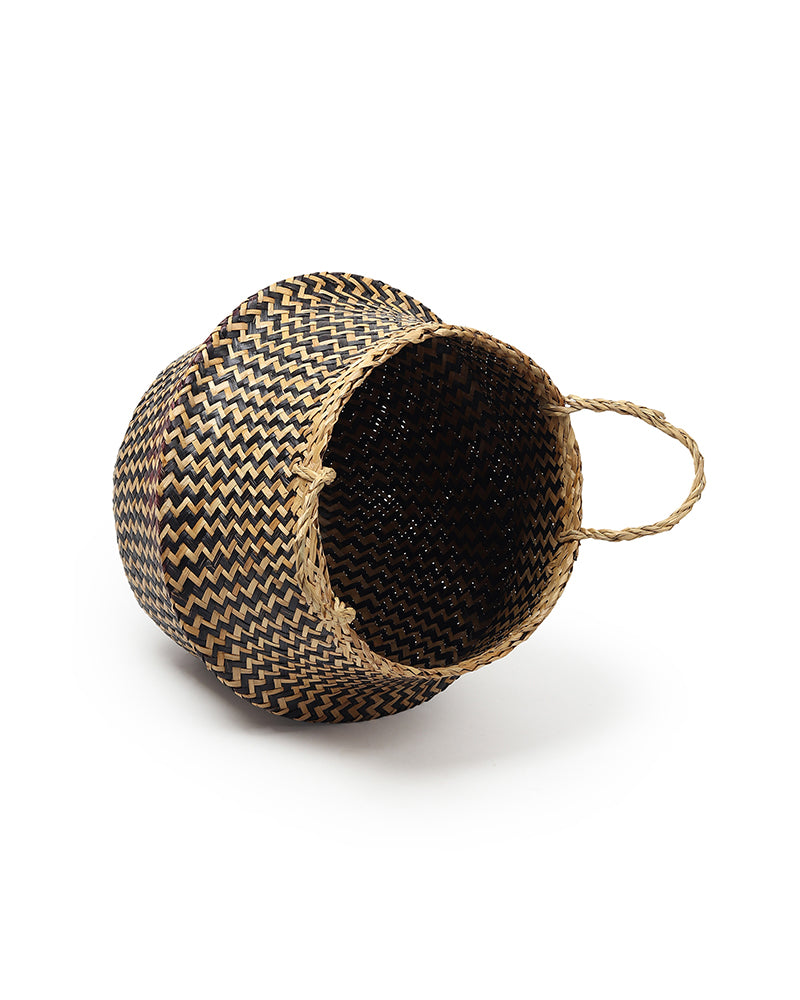 Seagrass Plant & Storage Baskets, Belly Planter Basket, Planter Basket For Decoration (Round, Black)