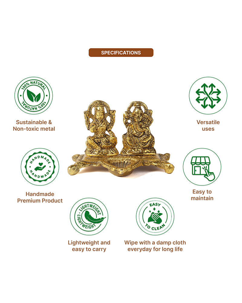 HABERE INDIA Laxmi Ganesha Idol with Diya, Decorative God Idol Showpiece for Pooja