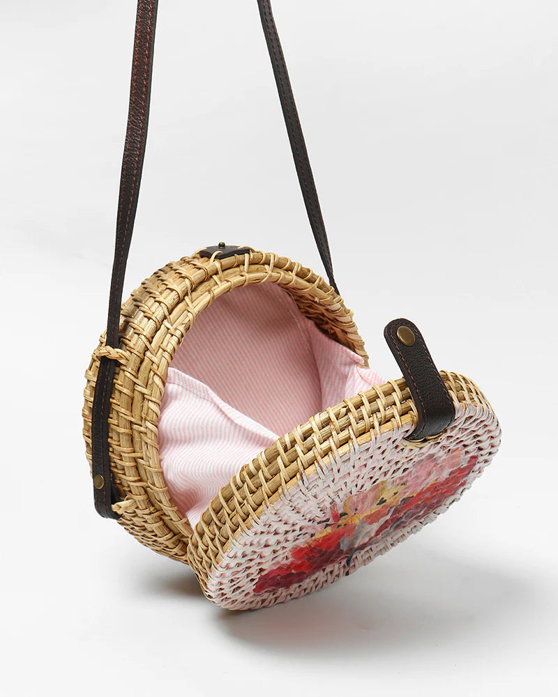 Handmade Round Rattan Bali Sling Bag for Bohemian Fashion and Street Style