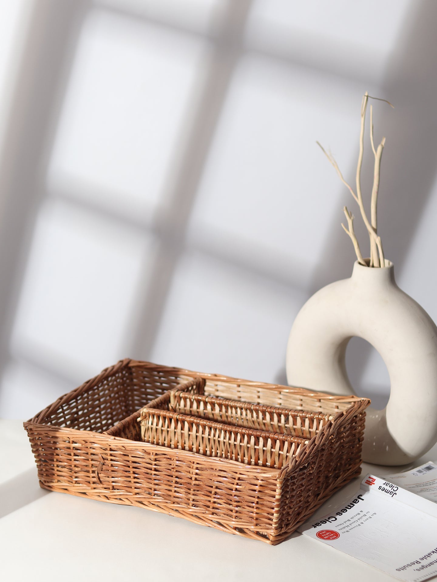 Wicker Organiser Tray with Partition