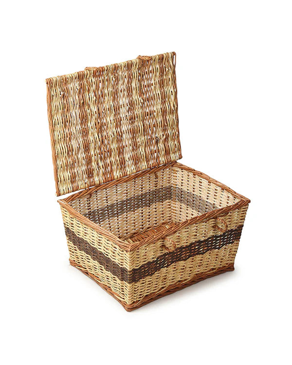 Rustic Seagrass Storage Box with Lid for Desk, Closet & Household Item