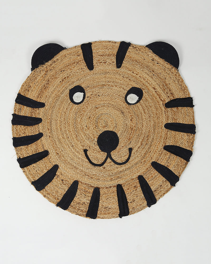 Jute Round Floor Mats | Jute Carpet for Living Room | Tiger Rug - White, 3Ft