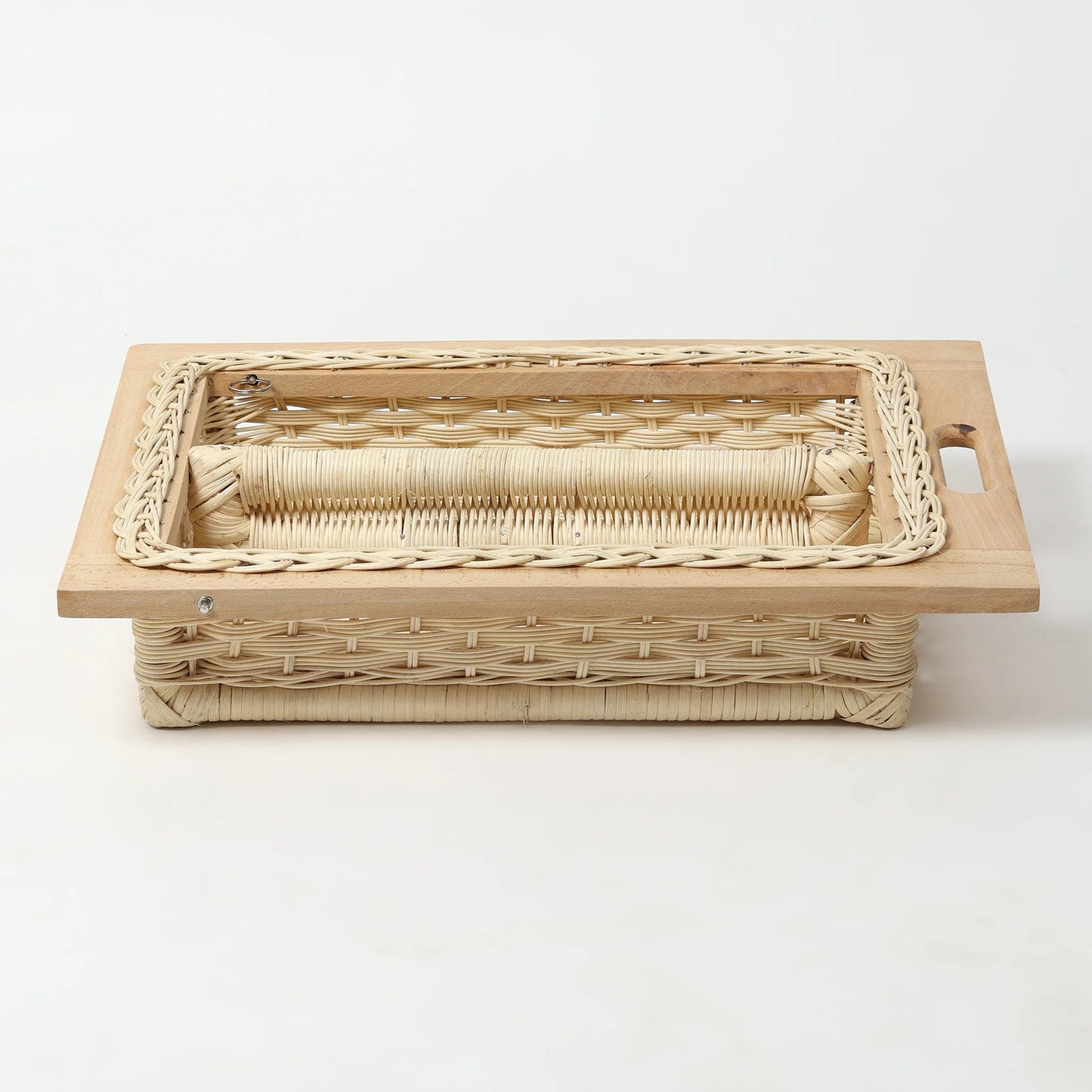 Rustic Wicker Pull-Out Storage Basket with Partition for Kitchen and Home Use