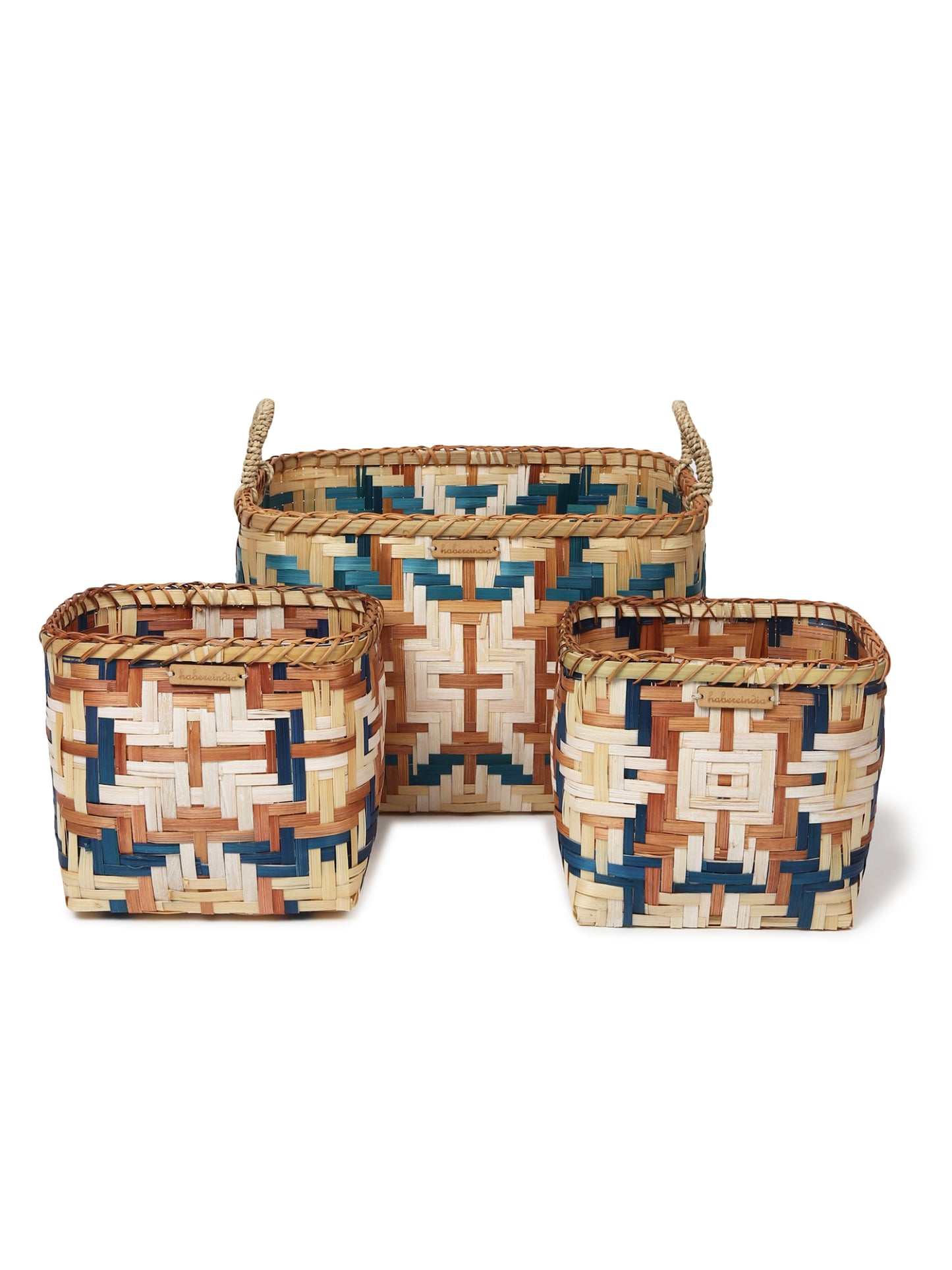 Bamboo Storage Basket | Shelf Baskets with Handle Set of 3