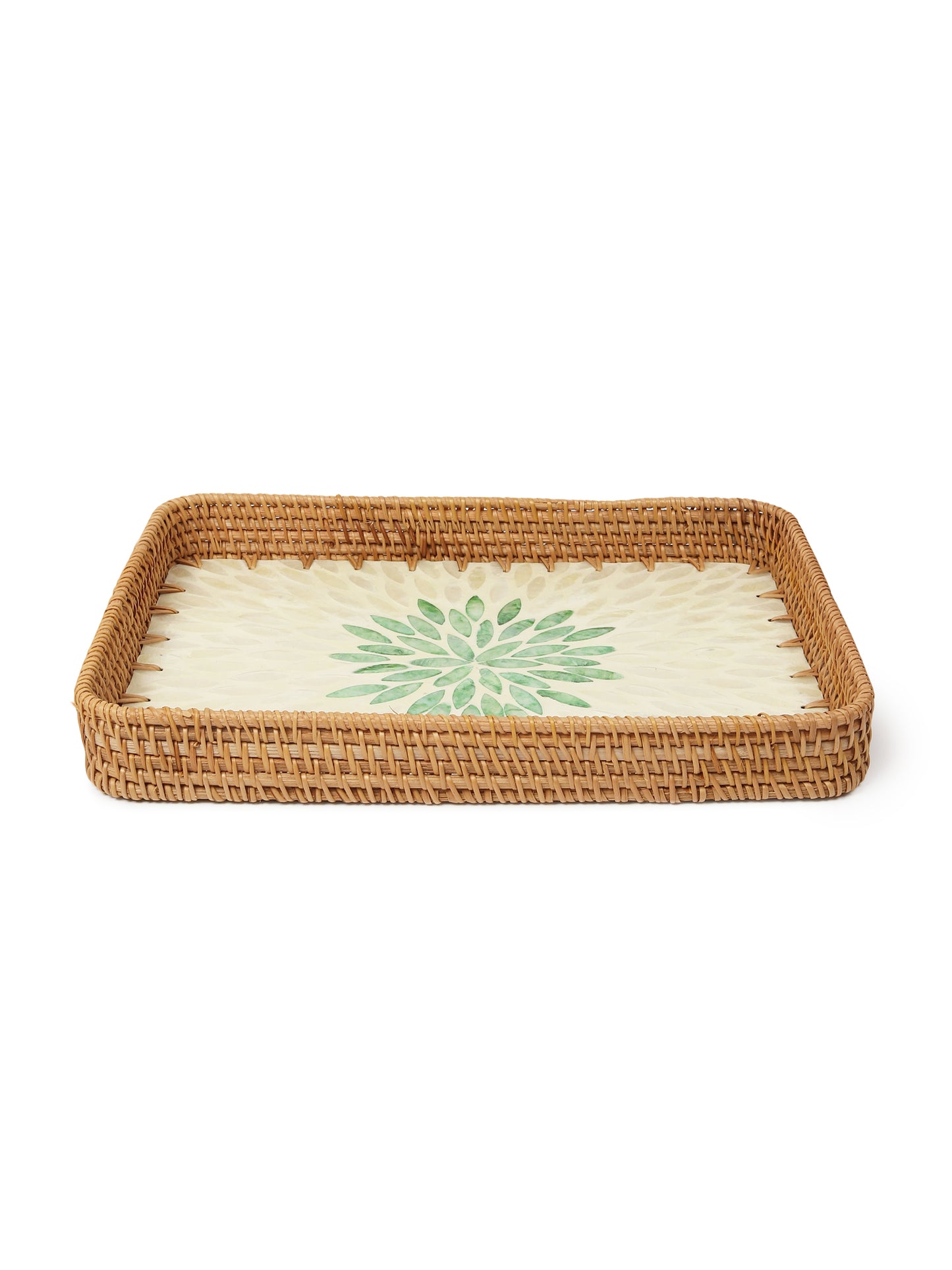 Rectangular Cane Tray - Green Rangoli Mosaic