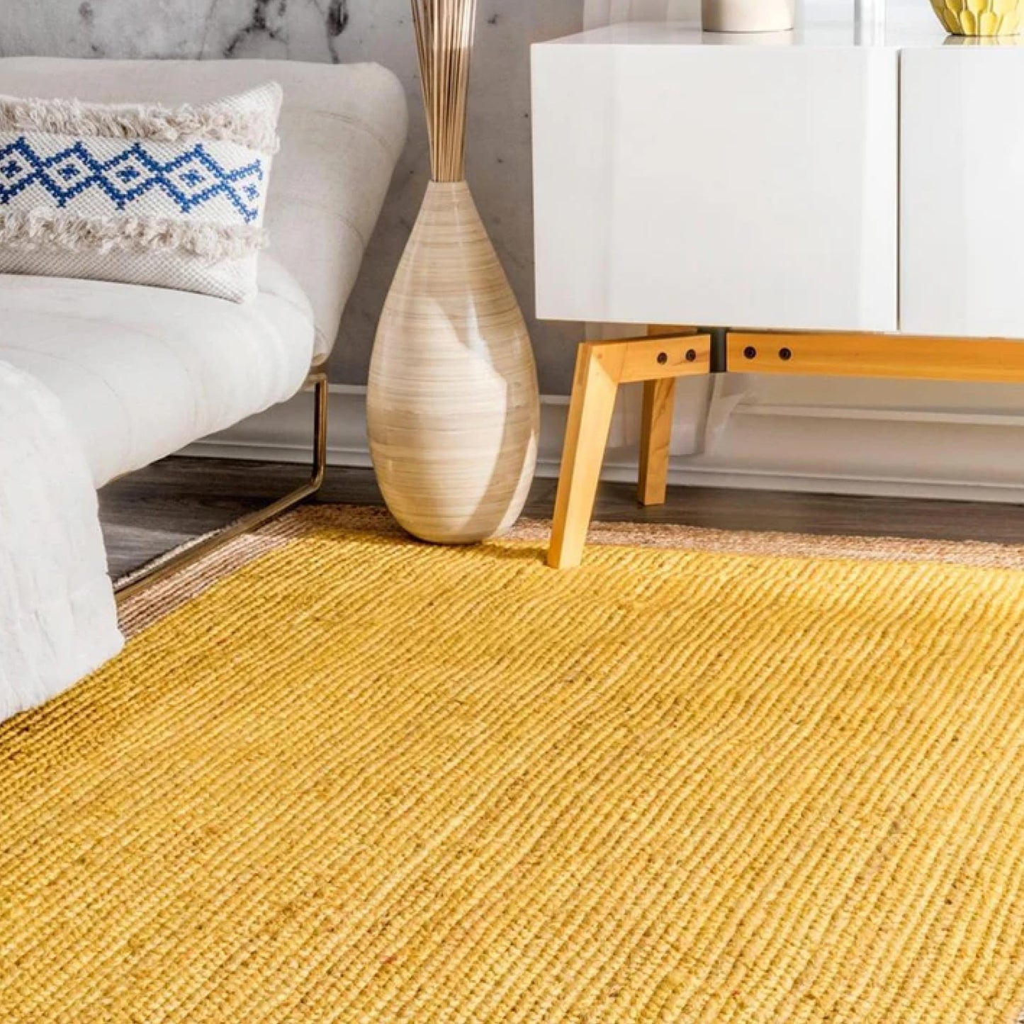 Rustic Yellow Rectangular Jute Carpet For Living Room And Home Interior