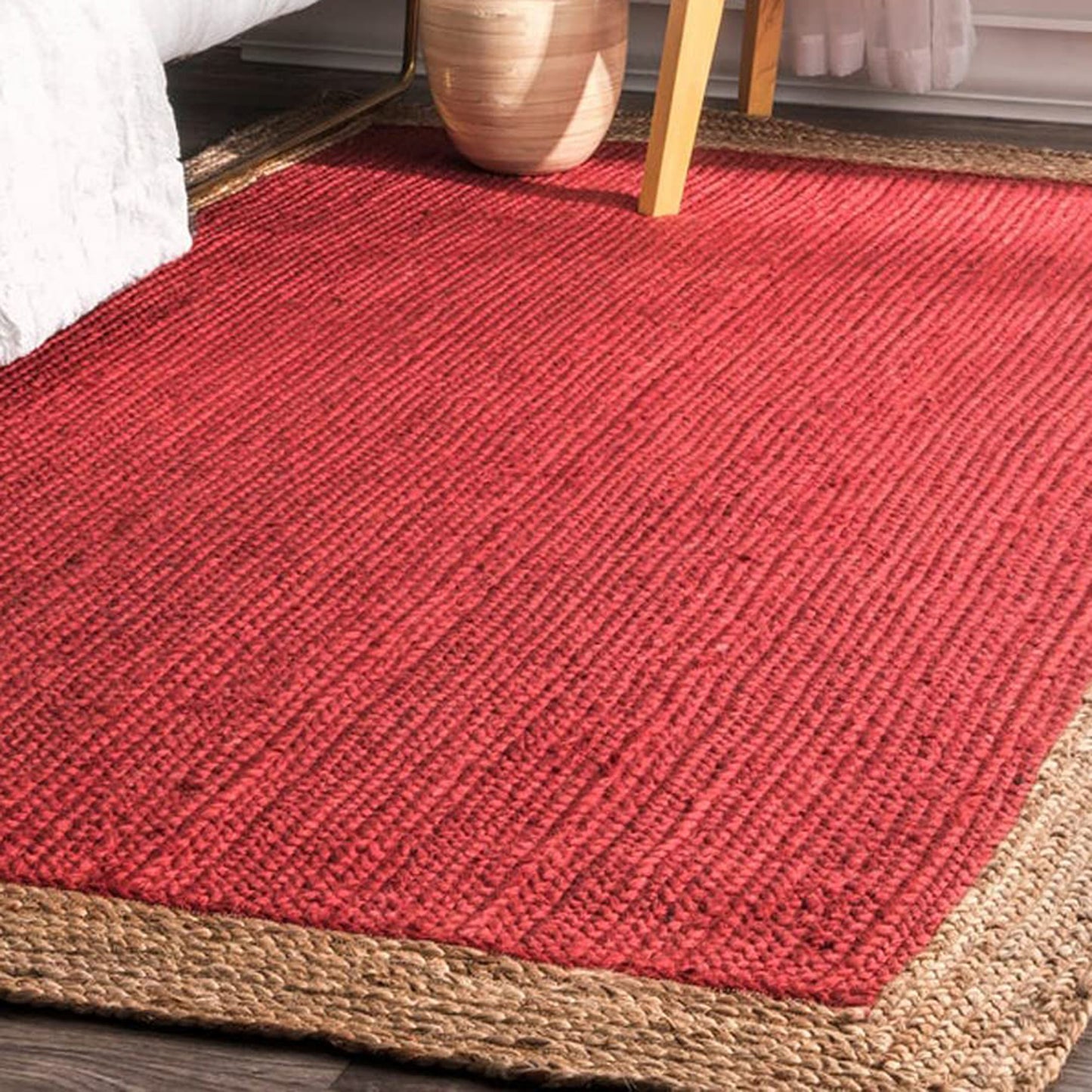 Rectangular Red Jute Floor Mat For Bedroom