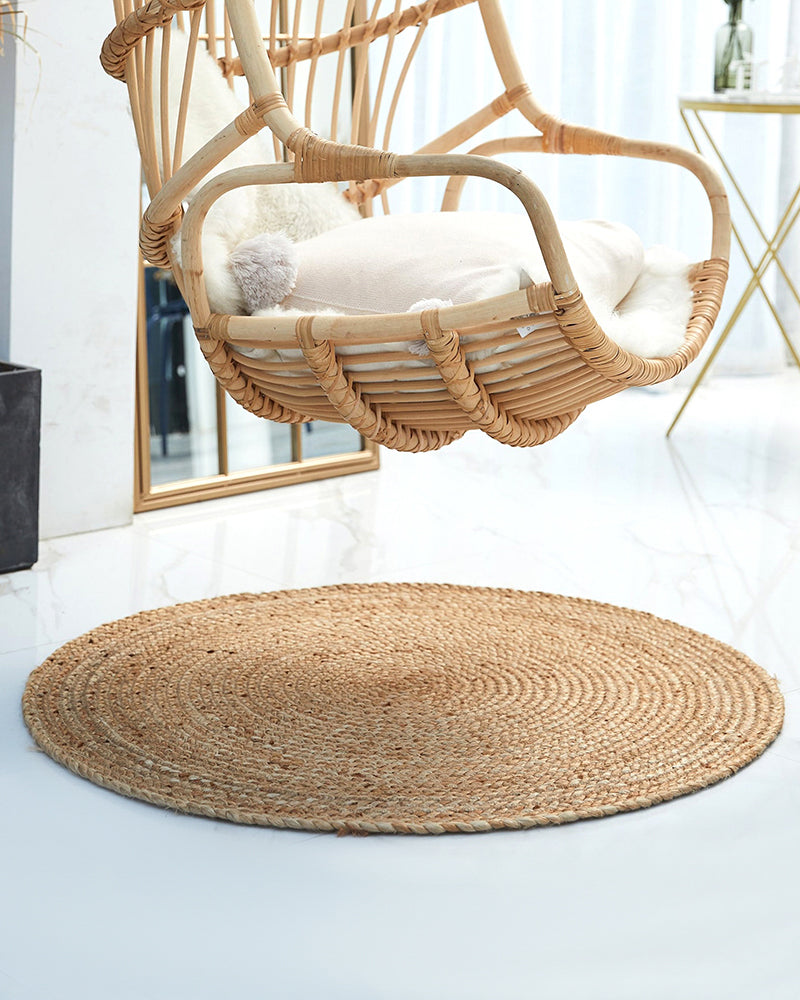 Jute Carpet for Living Room | Jute Round Floor Mat | Rugs for Living Room -Set of 3, Beige (2 X 2 FT)