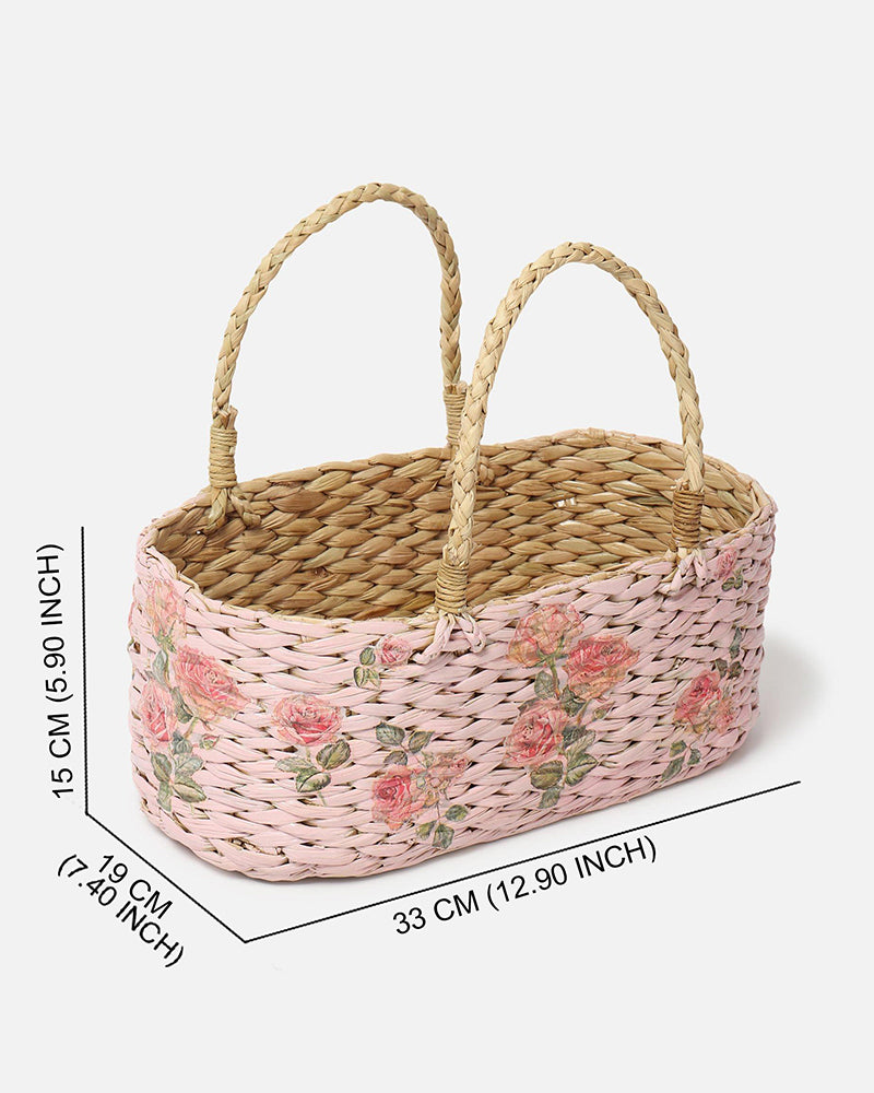 Seagrass Hamper Basket - Pink