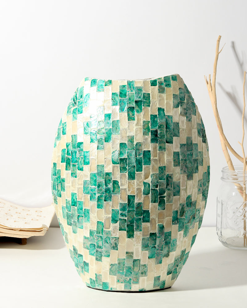 Mother of Pearl Oval Vase | Decorative Flower Vase