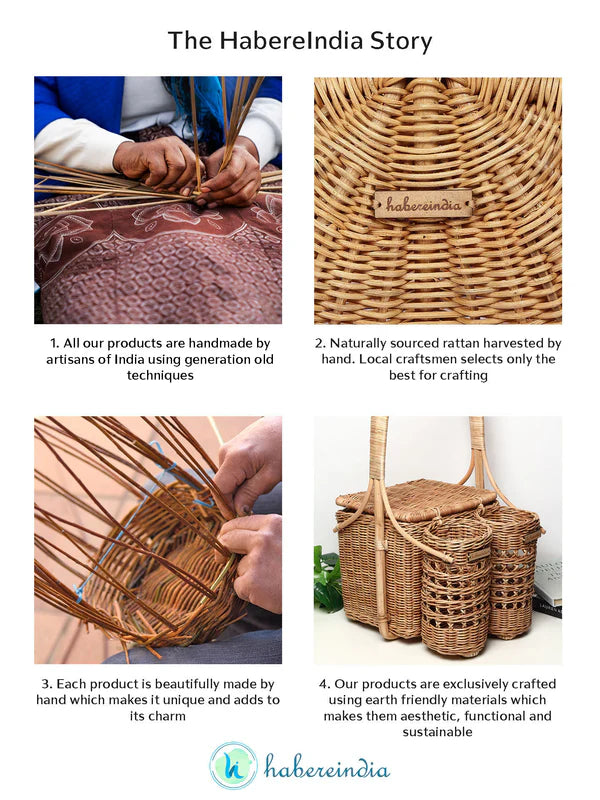 Portable Wicker Picnic Basket Handmade for Lunch, Snacks & Food Carry