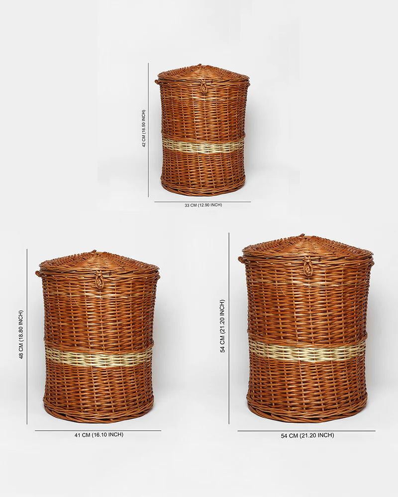 Wicker Laundry Hamper Set of 3 with Lids for Bedroom, Bathroom, and Closet Storage