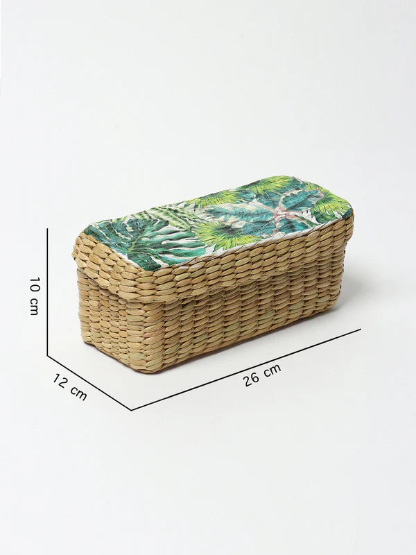 Handwoven Long Seagrass Storage Box for Scarves, Accessories & Small Items