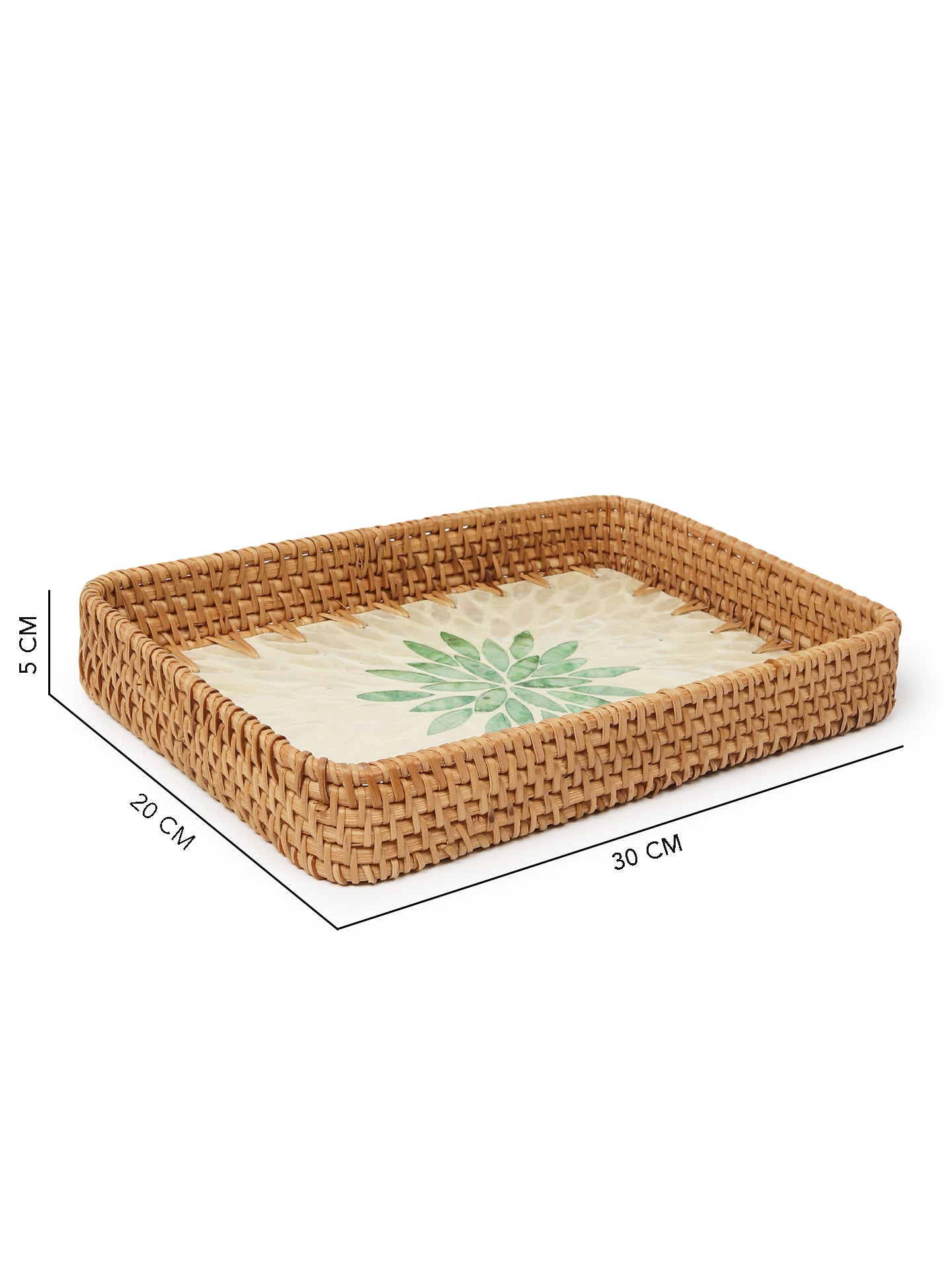 Rectangular Cane Tray - Green Rangoli Mosaic