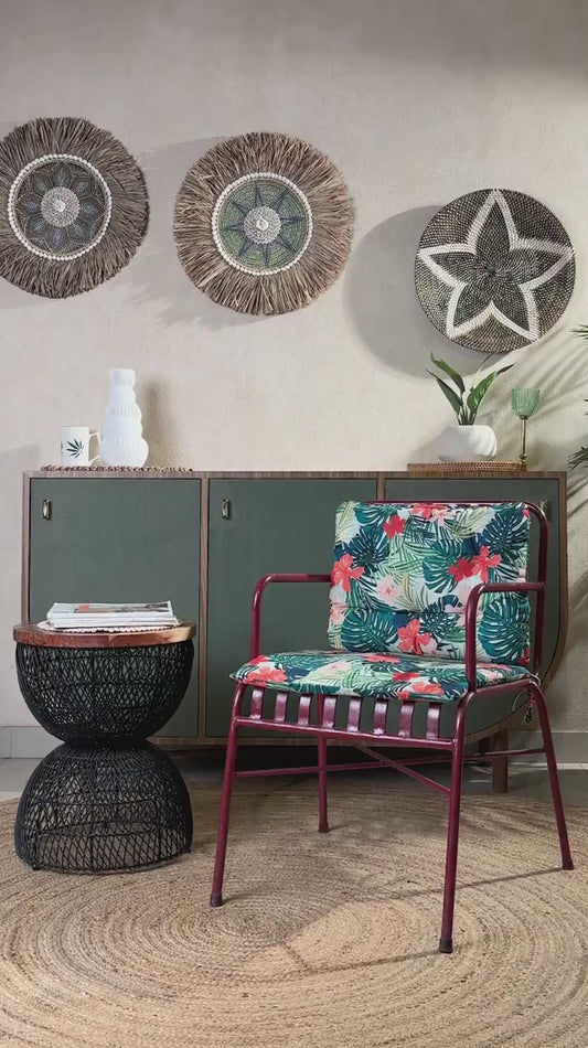 Metal Frame Chair with Cushioned Seat & Back | Stylish Accent Chair for Living Room, Office, Dining Room (Red)