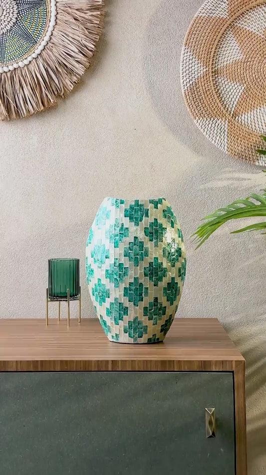 Mother of Pearl Oval Vase | Decorative Flower Vase