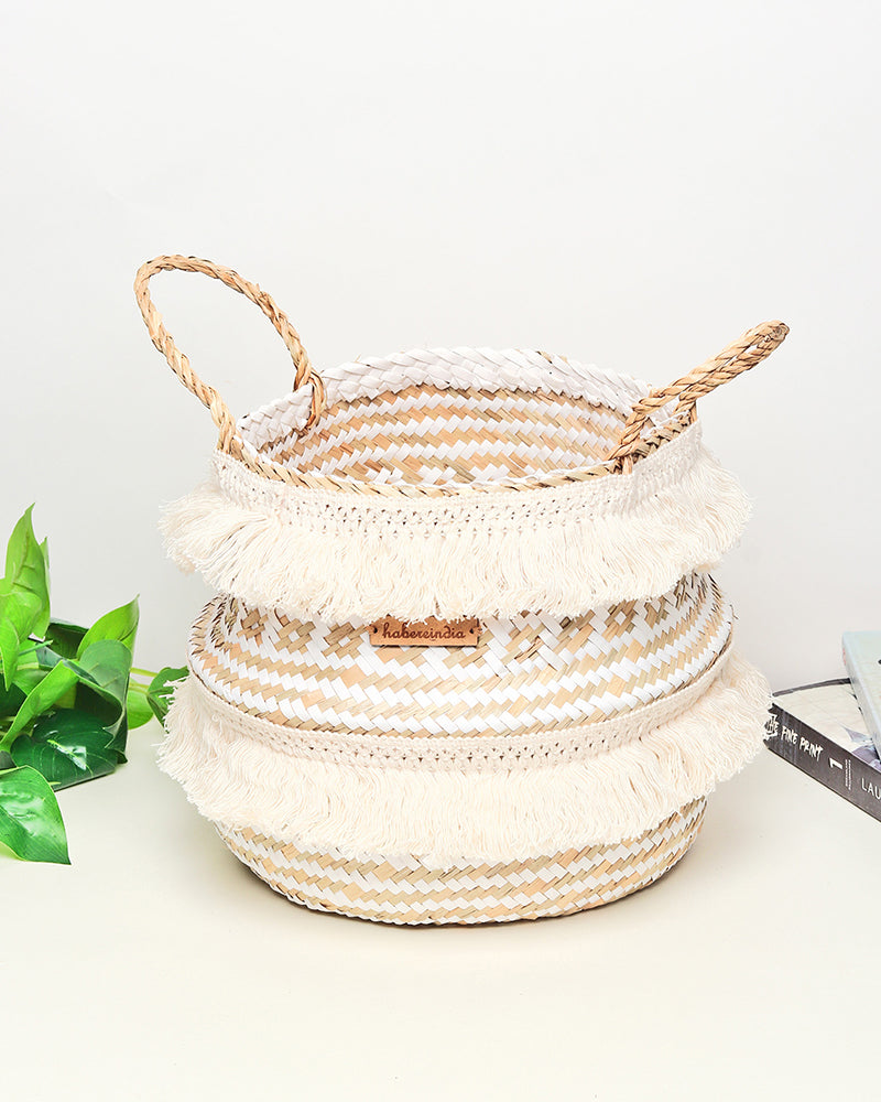 White Seagrass Plant & Storage Baskets
