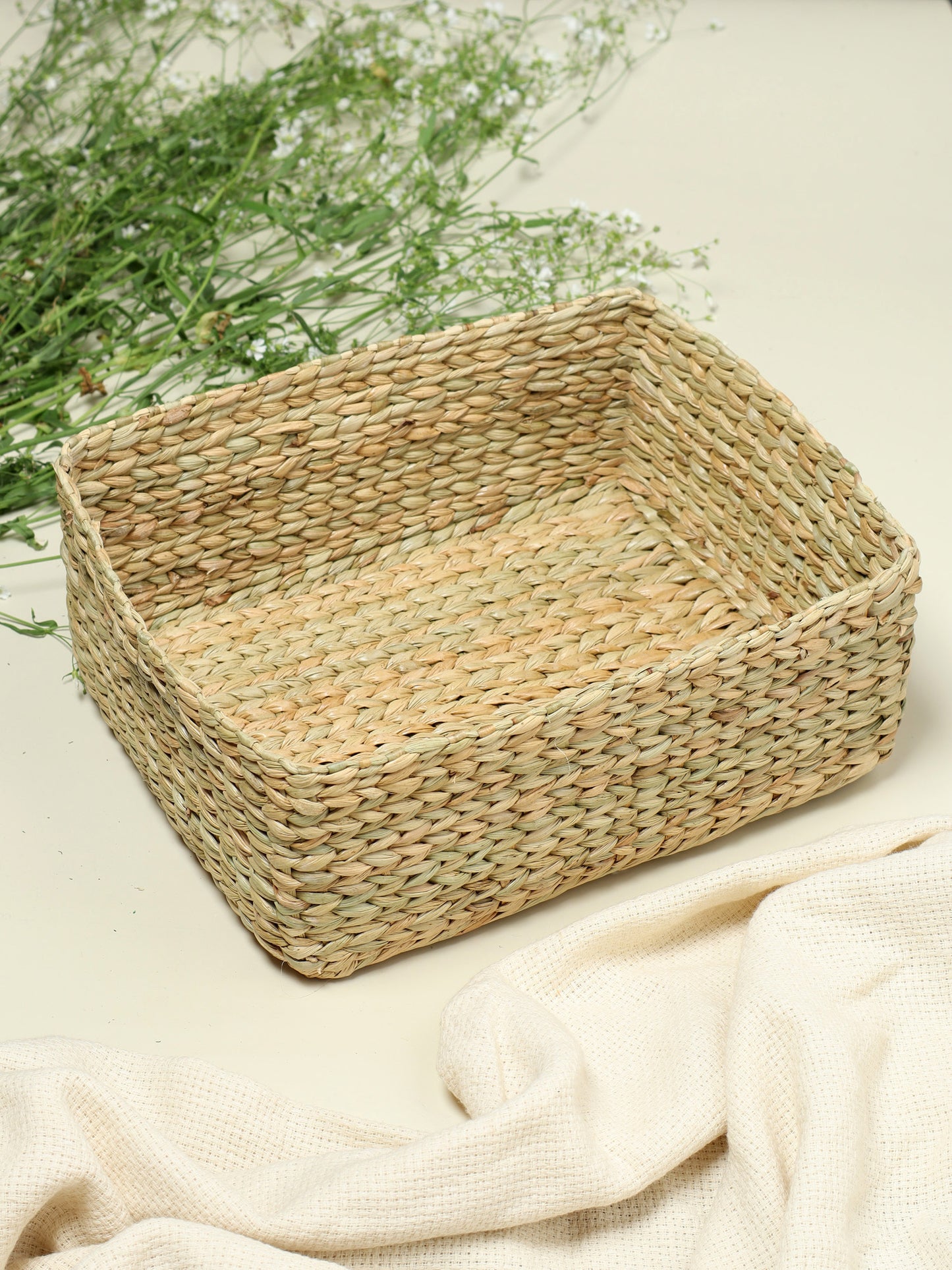 Plateau de rangement en jonc de mer - XL