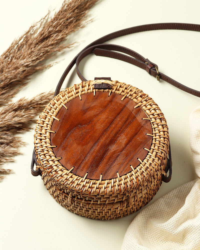 Round Rattan Sling Bag