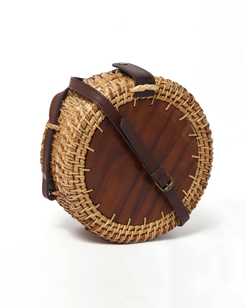 Round Rattan Sling Bag