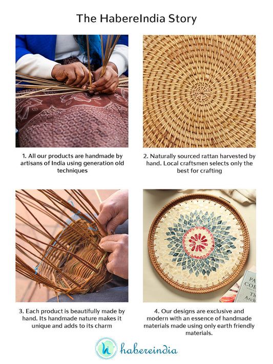 Cane Tray Round Rangoli Mosaic