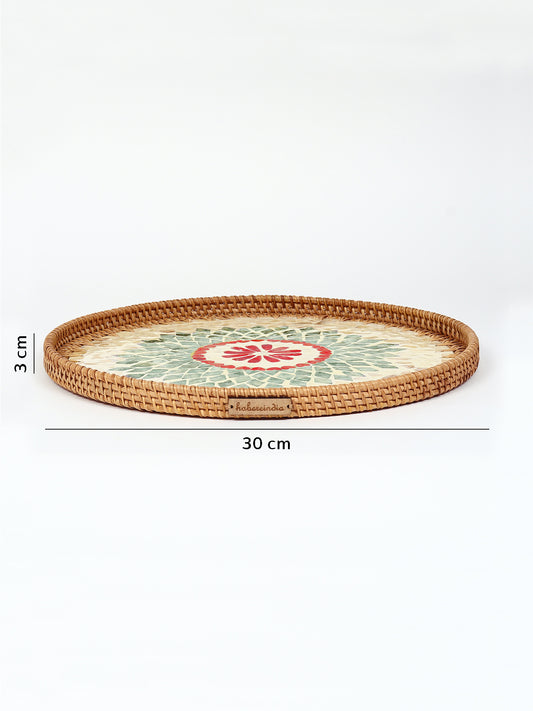 Cane Tray Round Rangoli Mosaic