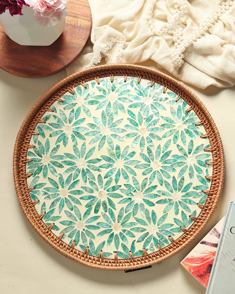 Cane Tray Round - Tropical Mosaic