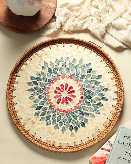 Cane Tray Round - Rangoli Mosaic