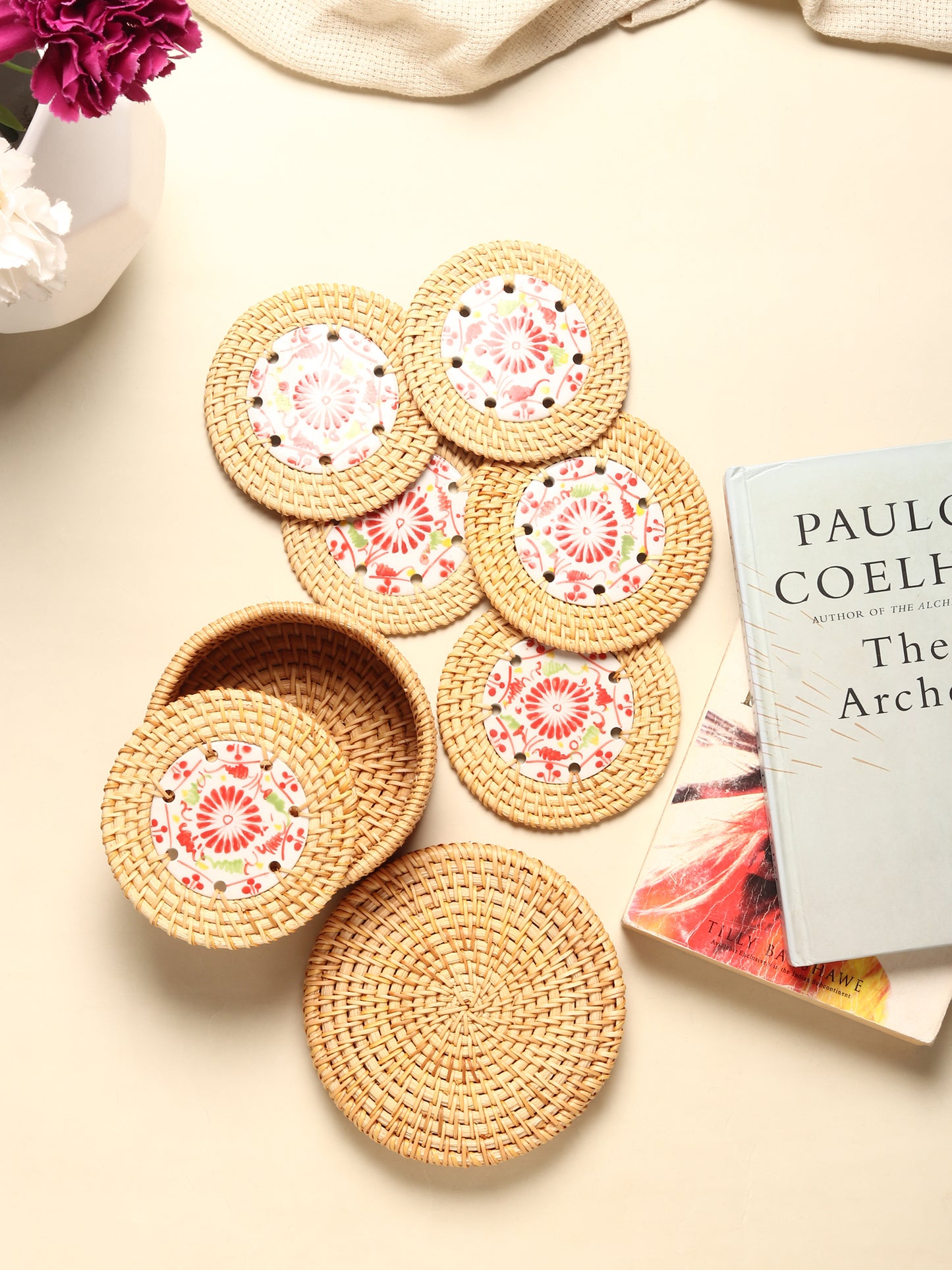 Rattan Coasters Set | Bamboo Coasters