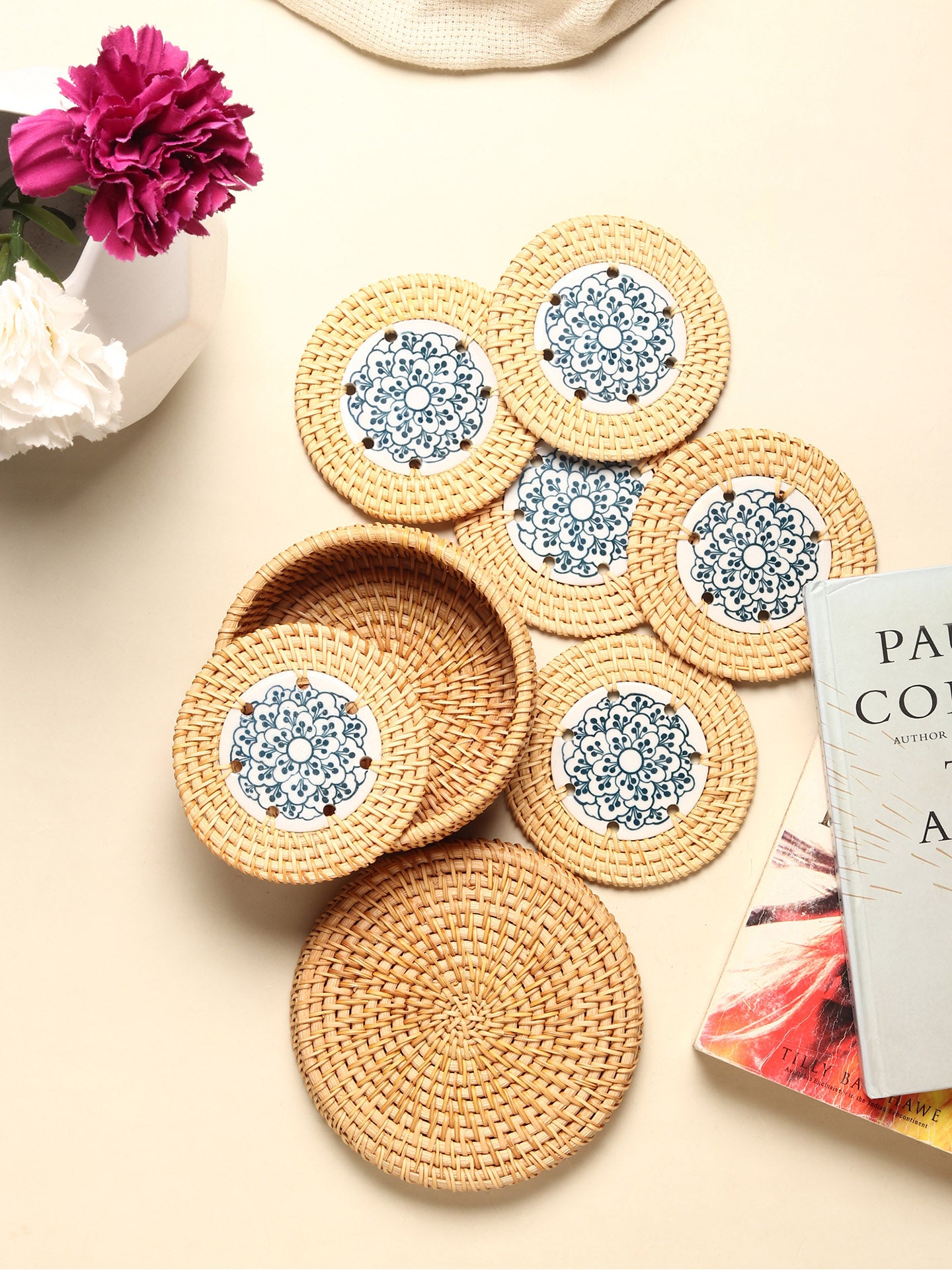 Rattan Coasters | Tea Coasters - red