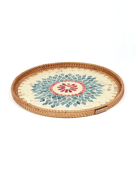 Cane Tray Round  Rangoli Mosaic