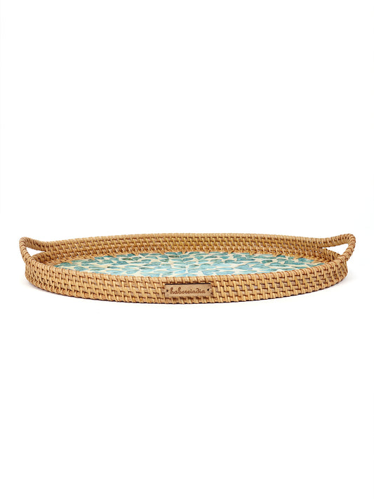 Buy Online Cane Tray Oval - Blue Tropical Mosaic