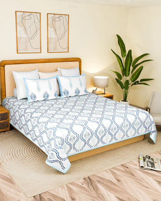 Handcrafted Jaipur Handblock Printed 100% Premium Cotton King Bed Sheet with Coordinated Pillow Covers