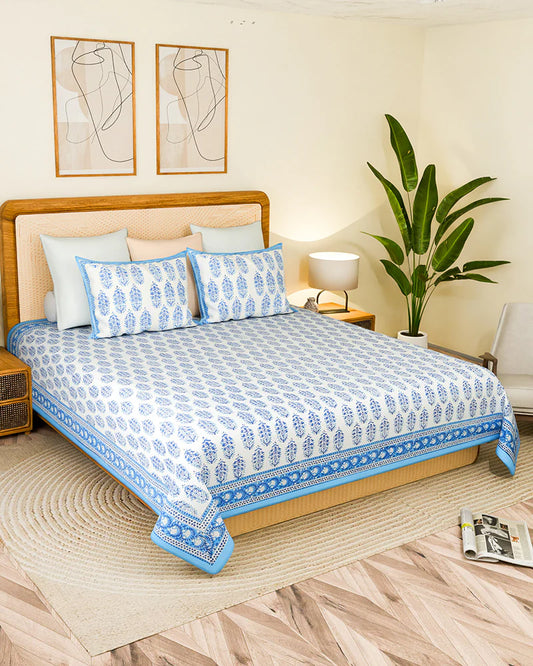 Classic Jaipur Handblock Printed 100% Premium Cotton King Bed Sheet Set with 2 Pillow Covers