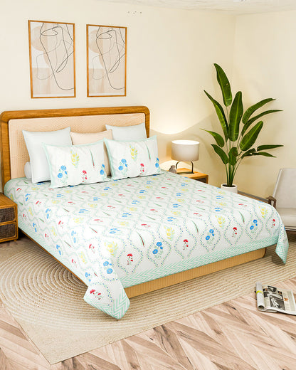 Vibrant Jaipur Handblock Printed 100% Premium Cotton King Bed Sheet with 2 Pillow Covers