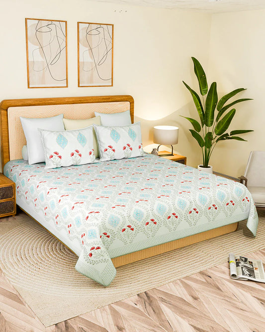 Elegant Jaipur Handblock Printed 100% Premium Cotton King Size Bed Sheet with 2 Pillow Covers