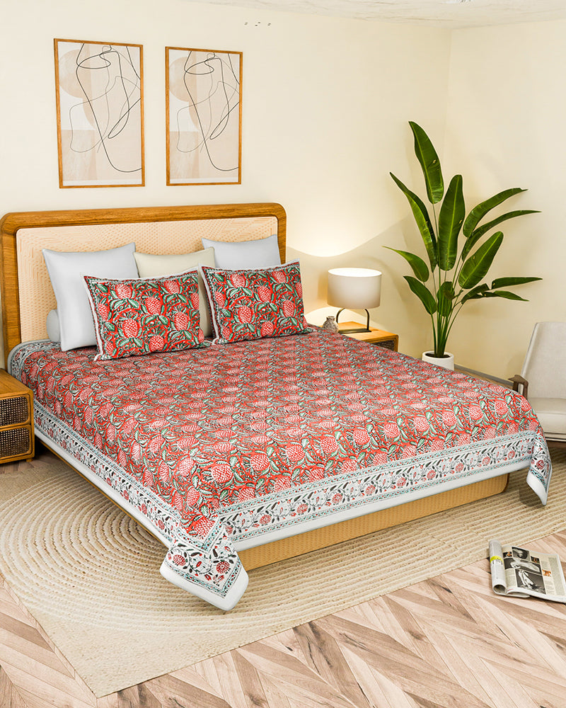 Cultural Jaipur Handblock Printed 100% Premium Cotton King Bed Sheet with Matching Pillow Covers